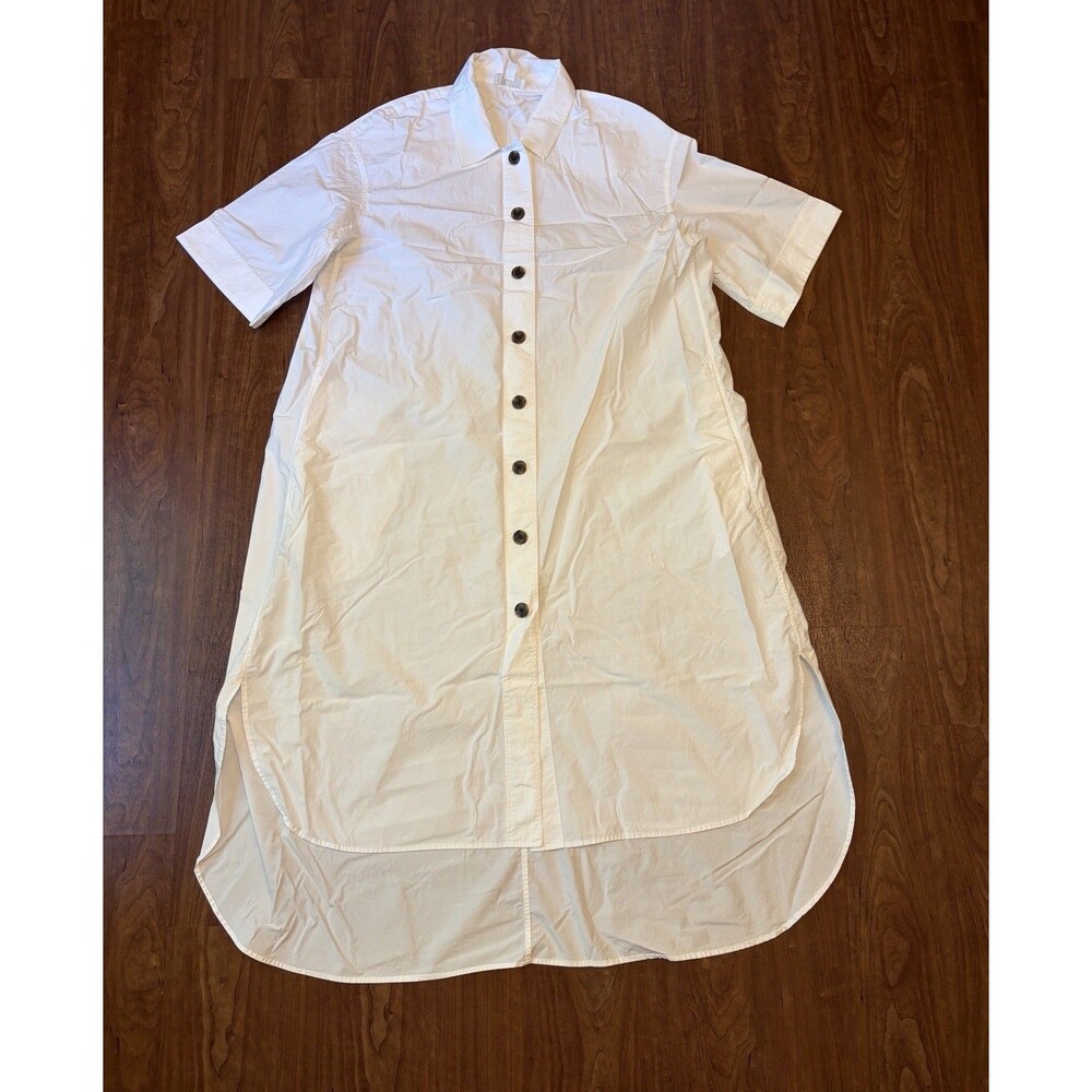 COS Midi Poplin Button Down Shirt Dress Short Sleeve White Size 10 Cotton